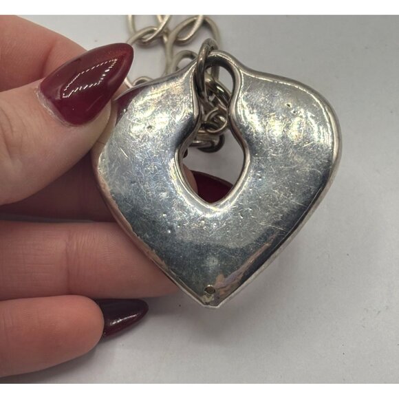 Silver Heart Pendant Necklace With Chain & Toggle Clasp 925 - Picture 4 of 7